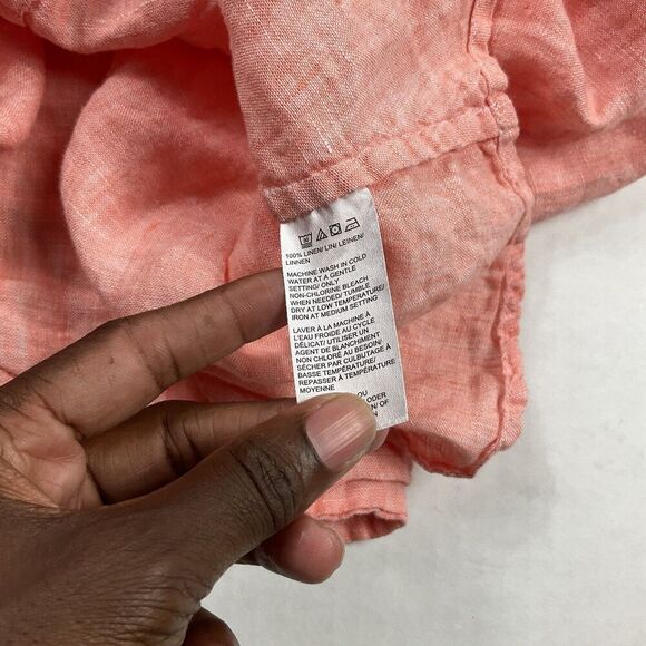 Saks Fifth Avenue Womens Linen Button Down Shirt Orange Long Sleeve Casual Large - Picture 9 of 11